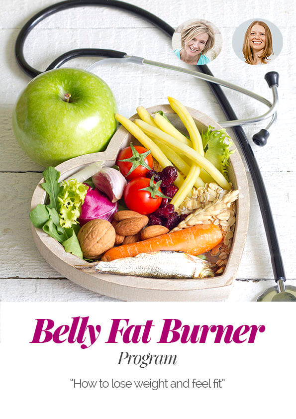 Belly Fat Burner Program with healthy foods and stethoscope